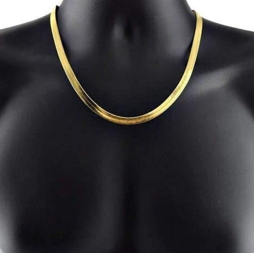 14K Gold Plated Flat Herringbone Chain Nec… - Picture 3 of 3